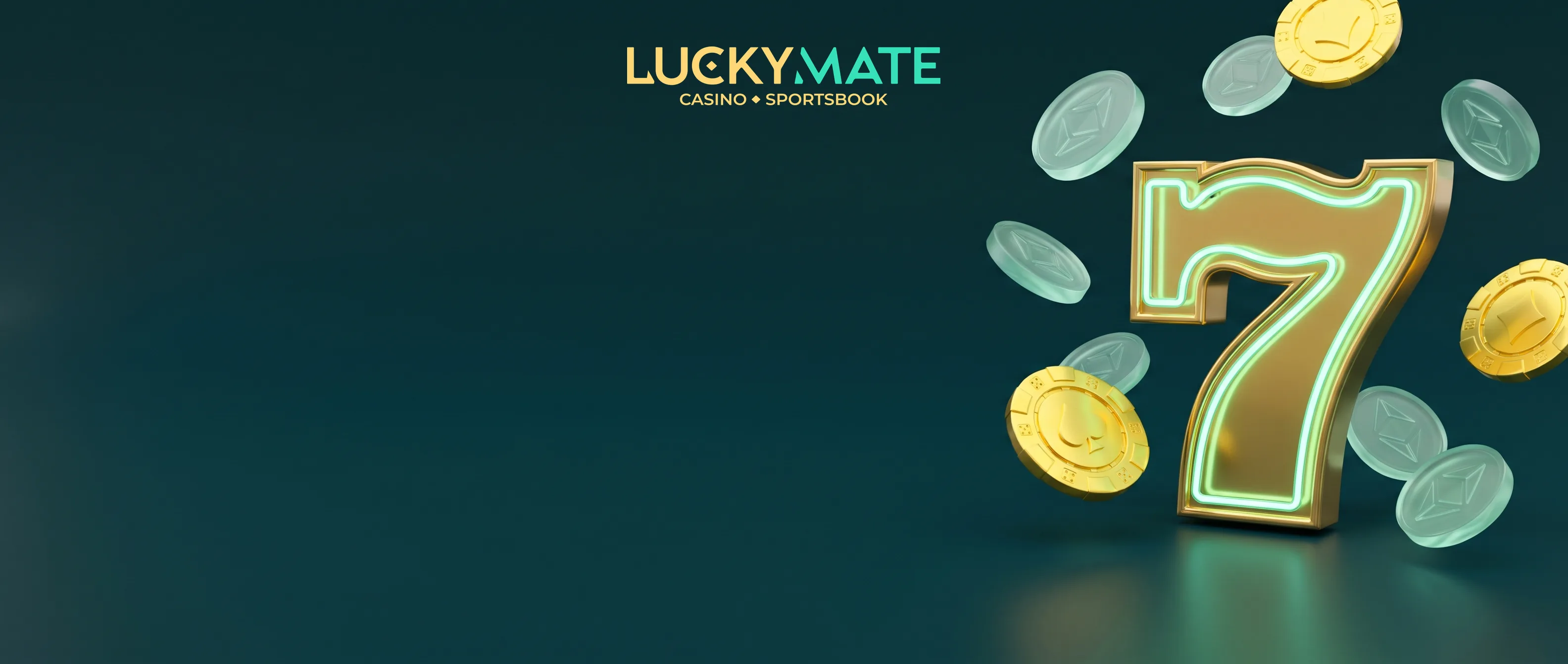 Golden seven and coins on a dark teal LuckyMate background